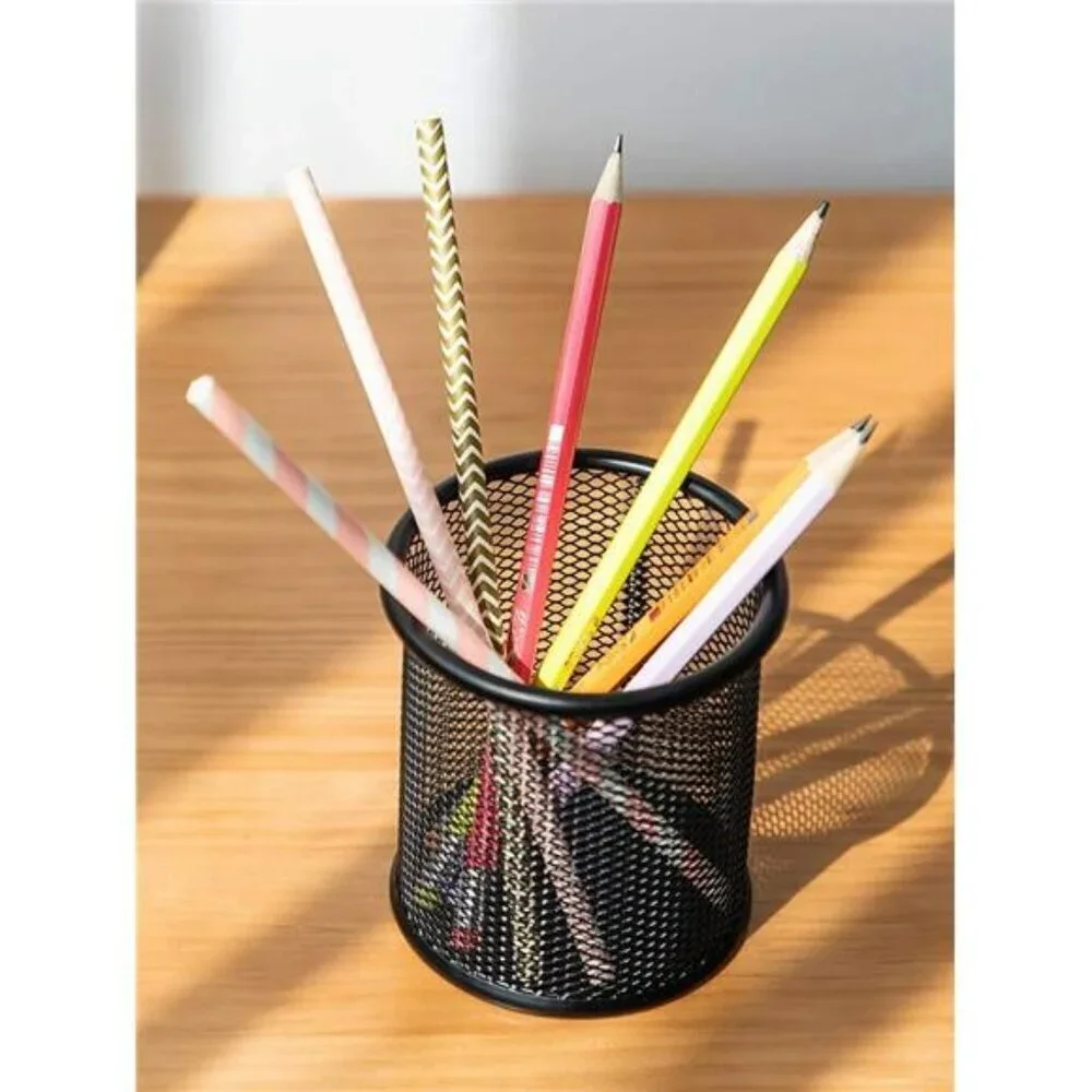 Black Pen Holder Cup for Desk Wire Mesh Pencil Cup Holder for Desk Organizer